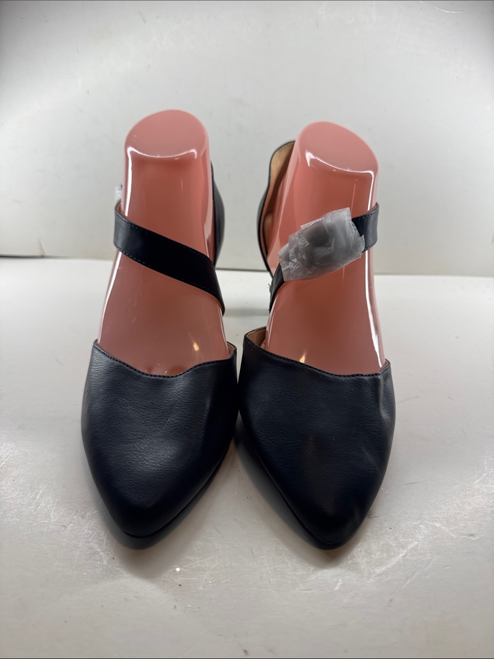 Women's Black Pointed-Toe Slip-On Mules with Diagonal Strap